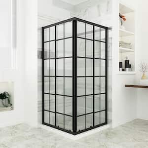 36 in. W x 72 in. H Double Sliding Shower Cover, Framed Clear Glass Shower Door, Black