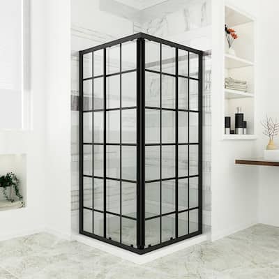 36 in. W x 36 in. H D x 72 in. H Double Sliding Door Framed Corner Shower Enclosure in Frame with Clear Glass