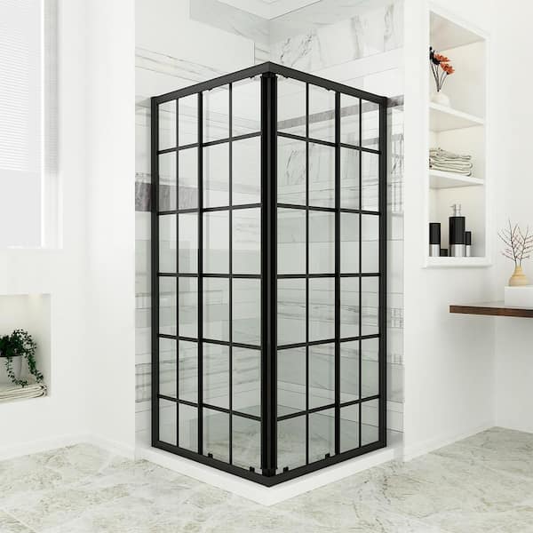 TOOLKISS 36 in. W x 36 in. H D x 72 in. H Double Sliding Door Framed Corner Shower Enclosure in Frame with Clear Glass