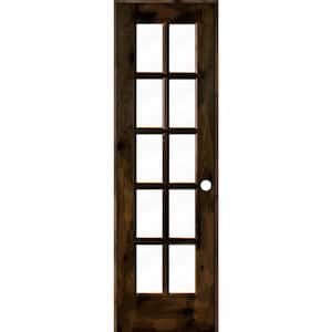 24 in. x 80 in. Knotty Alder Left-Handed 10-Lite Clear Glass Black Stain Wood Single Prehung Interior Door