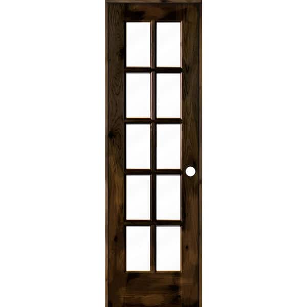 Krosswood Doors 24 in. x 80 in. Knotty Alder Left-Handed 10-Lite Clear Glass Black Stain Wood Single Prehung Interior Door