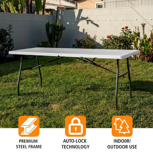 HDX 6 ft. White Resin Top Rectangular Fold in Half Utility Table