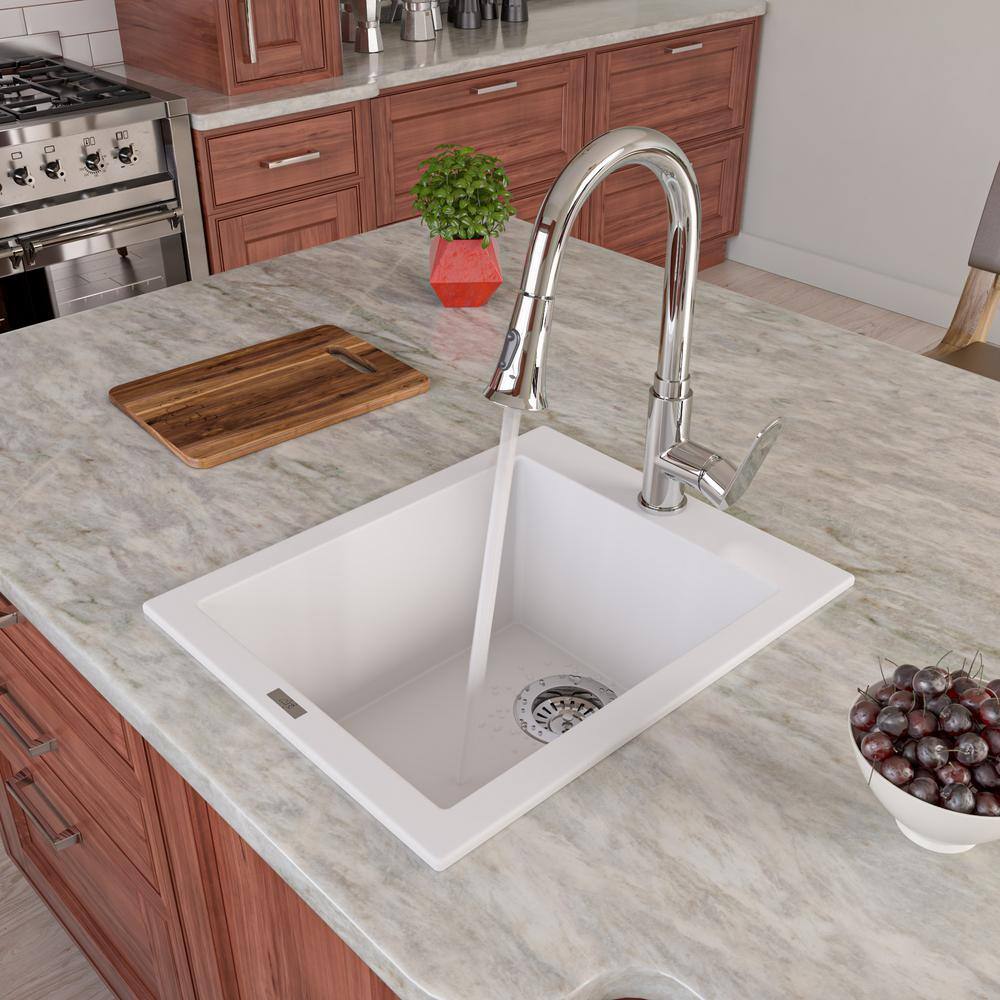 19.88'' White Granite Single Bowl Drop-In Kitchen Sink