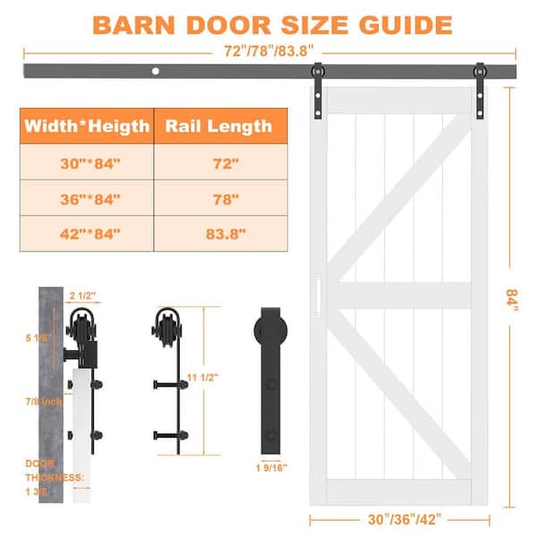 42 in. x 84 in. 5-Lite Tempered Frosted Glass and Solid Pine Wood Unfinished Barn Door Slab with Hardware Kit