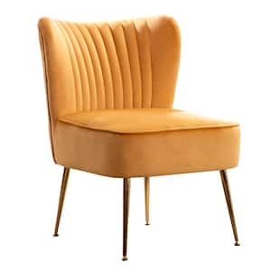 Trinity 22 in. Mustard Velvet Channel Tufted Accent Side Chair