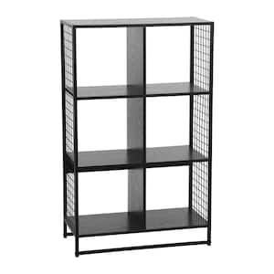 6 Cube Wall Unit with Mesh Side Panels, Black Oak