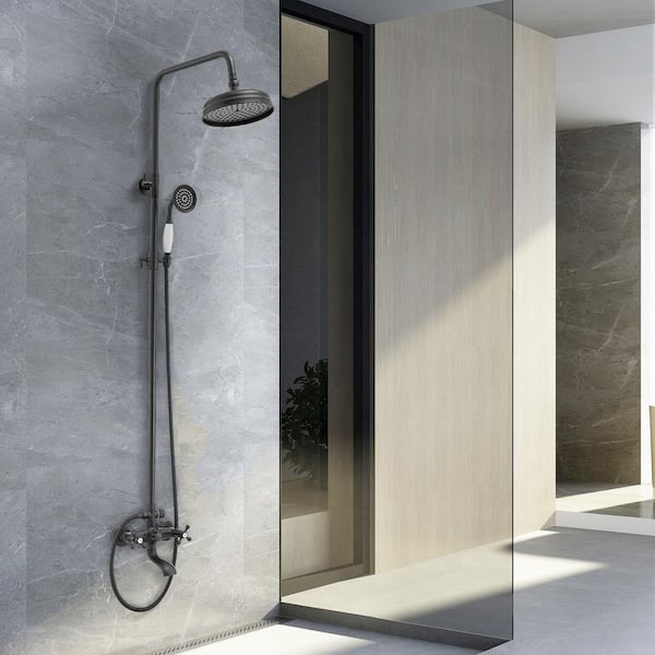 3-Spray Wall Slid Bar Round Rain Shower Faucet with Tub Faucet 2 Cross Handles in Matte Black (Valve Included)