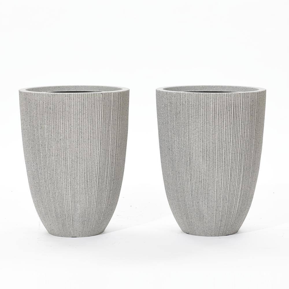 LuxenHome 2-Piece Tall Tapered Round Plastic Planters Set, Mediterranean Beige Off-White