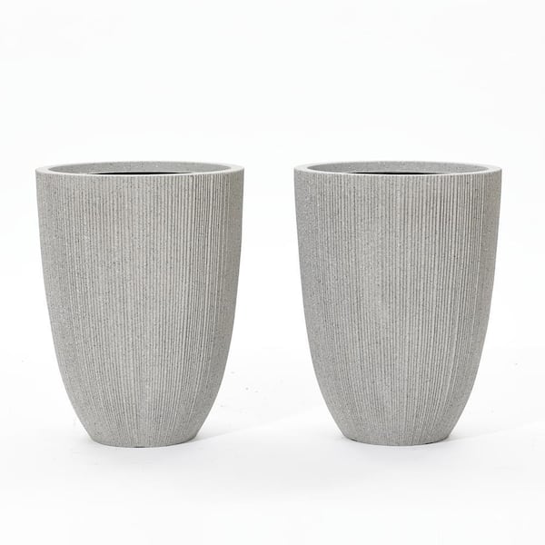 LuxenHome 14.5 in. W x 19.2 in. H Mediterranean Gray Tapered Round Resin Decorative Pots (2-Piece)