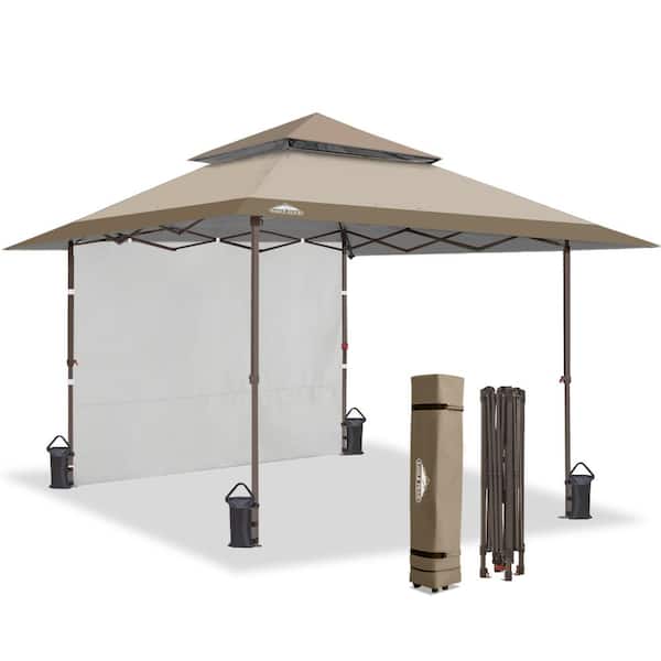 13 ft. x 13 ft. Steel Pop Up Portable Gazebo Outdoor Patio Canopy with One Removable Sidewall and 4-Sand Bags