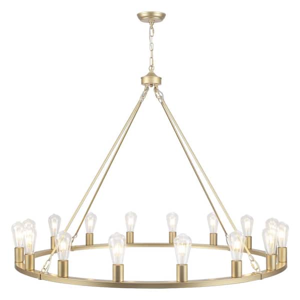 16-Light Imitation Copper & Gold Wagon Wheel Rustic Dimmable Linear Chandelier with No Bulbs Included