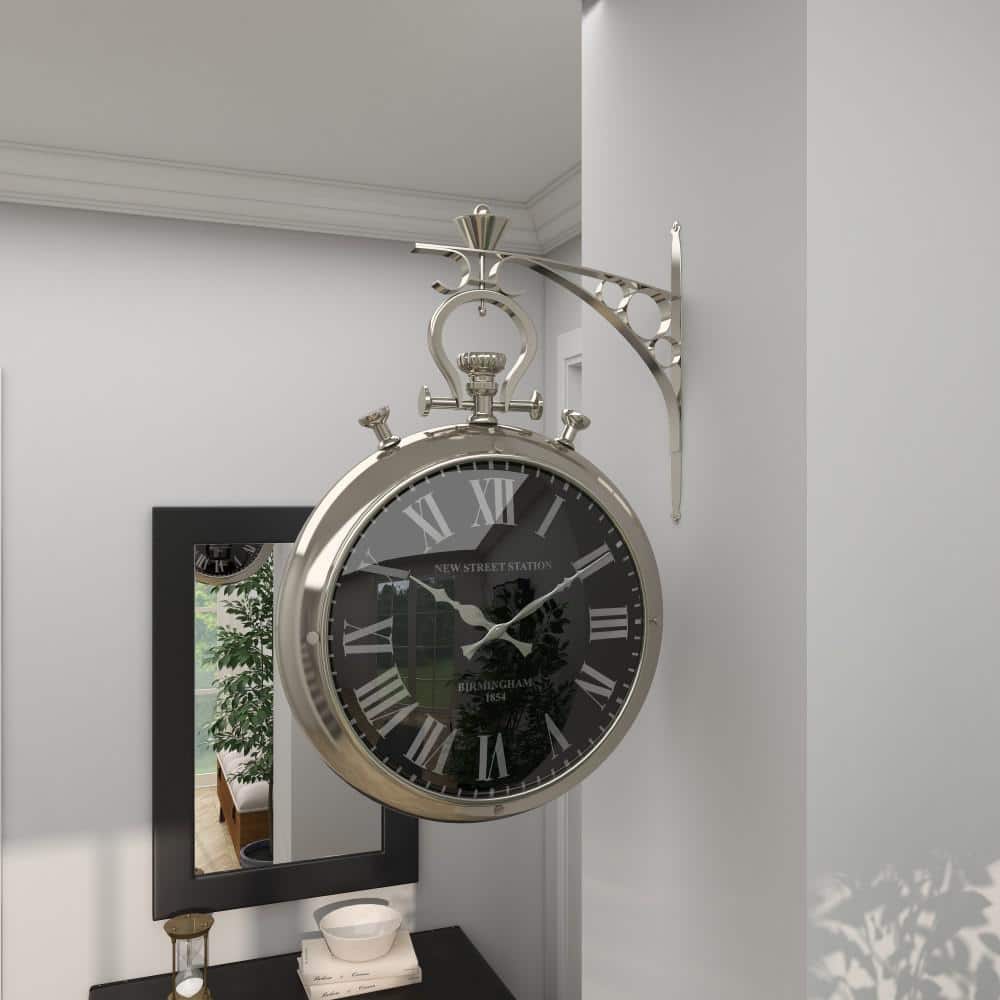 16" Silver Stainless Steel Pocket Watch Style Wall Clock