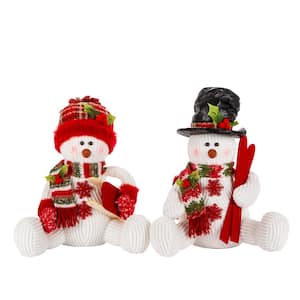 12 in. H Holiday Soft Sculpture Sitting Snowman with Hat and Scarf (Set of 2)