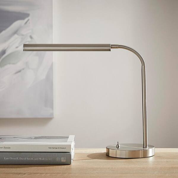 Hampton Bay 14.7 in. Satin Indoor LED Gooseneck Table Lamp