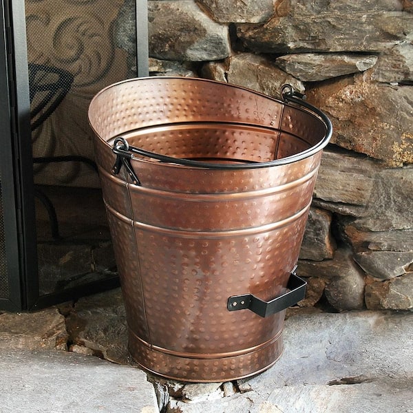 ACHLA DESIGNS 18 in. Tall Copper Traditional Galvanized Steel Round Large Pellet Bucket with Handles