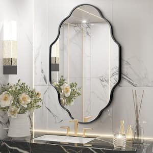 26 in. W x 40 in. H Scalloped Irregular Decorative Wall Mirror Bathroom Vanity Mirror Aluminum Alloy Framed in Black