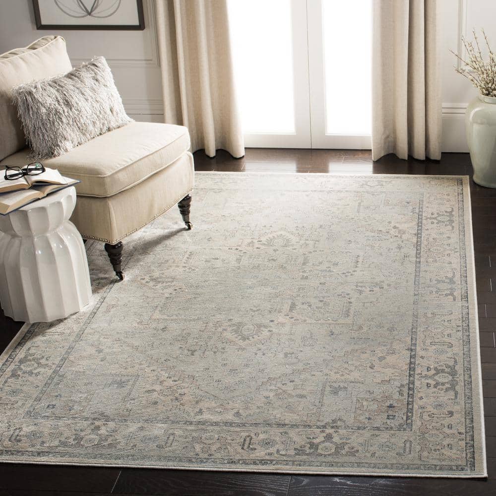 Light Blue Rectangular Viscose Reversible 9' x 12' Area Rug