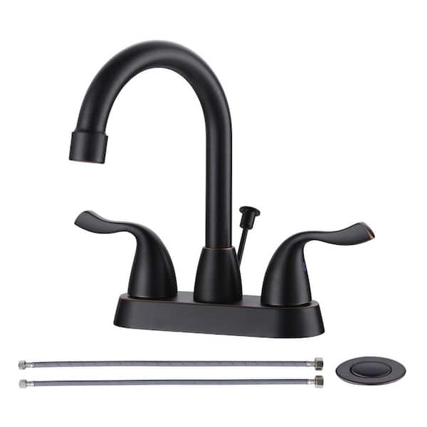 AVITAS Modern Double Handle 4 in. Centerset High Arc Bathroom Faucet with Lift Rod Drain Aaaembly in Oil Rubbed Bronze