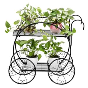 Paint with Handle Cart Shape 2 Layer Plant Stand Bicycle Plant Stand, Metal Wire Flower Pot Wrought Iron Planter