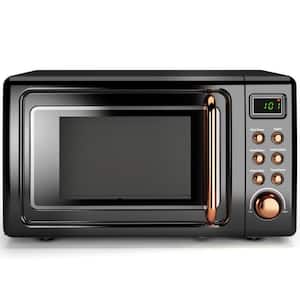 Retro 0.7 cu. ft. Countertop Microwave in Black and Gold with Timer LED Display-700 W