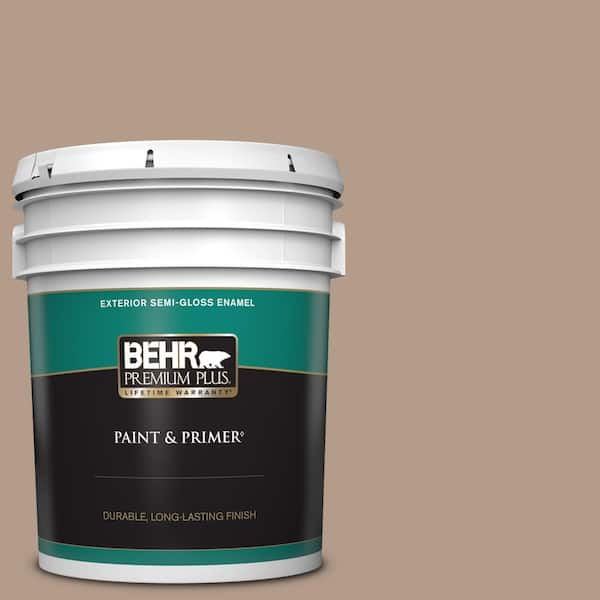 BEHR PREMIUM PLUS 5 gal. #PMD-77 Rich Taupe Semi-Gloss Enamel Exterior Paint & Primer