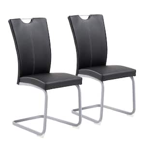 Black Modern Upholstered High Back Leather Side Dining Chairs with Firm Legs for Home Kitchen Furniture（Set of 2）