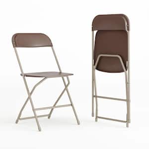 Brown Plastic Seat with Metal Frame Folding Chair (Set of 2)