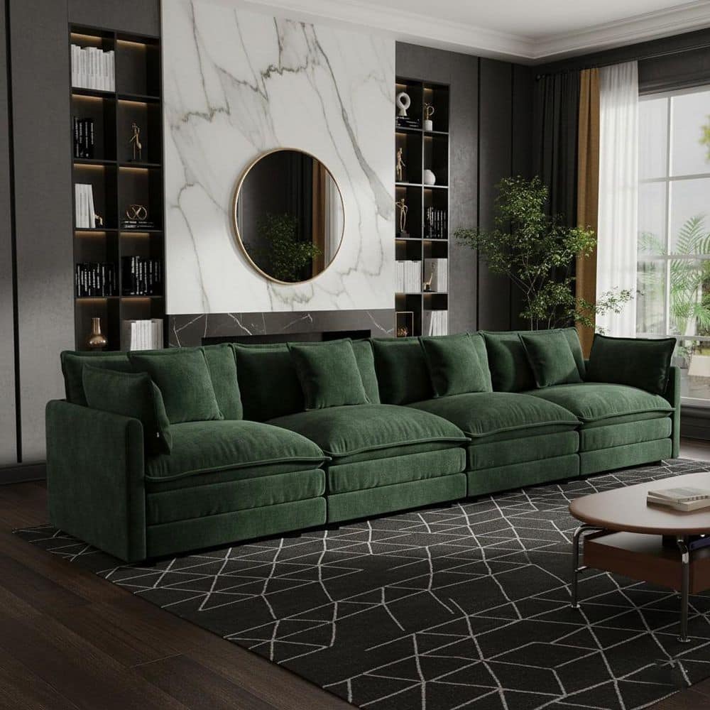 HEAT 146.5 in. Track Arm 4-Piece Chenille Sectional Sofa with Free Combination and Plush Cushions in Pine Green price history on PriceWatchPro