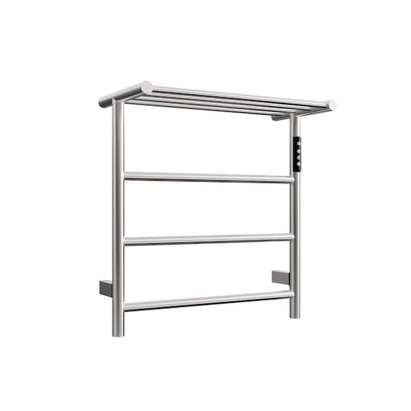 3-Bar Wall Mount Plug-in and Hardwired Electric Bathroom Towel Warmer Drying Rack with Built-in Timer in Brushed Nickel
