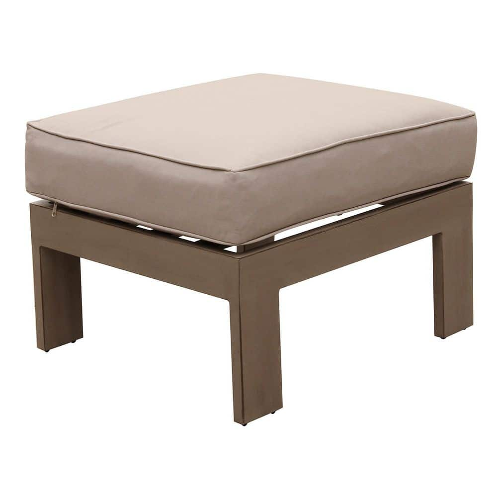 Monk Aluminum Wood Grained Outdoor Ottoman Footstool with Beige Cushion Patio Indoor Outdoor -  Mondawe, MA-GC1500