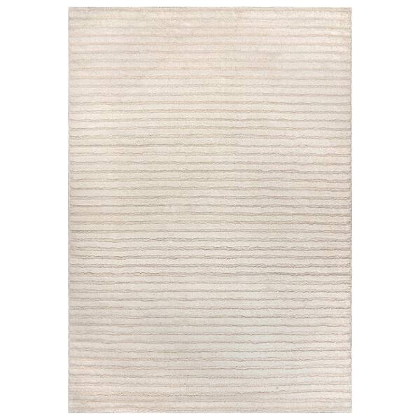 Horizontal Stripe Power Loomed Soft Shag High-Low Indoor 4 ft. x 6 ft. White Area Rug