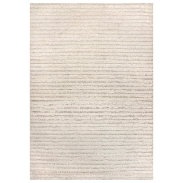 Horizontal Stripe Power Loomed Soft Shag High-Low Indoor 5 ft. x 7 ft. White Area Rug