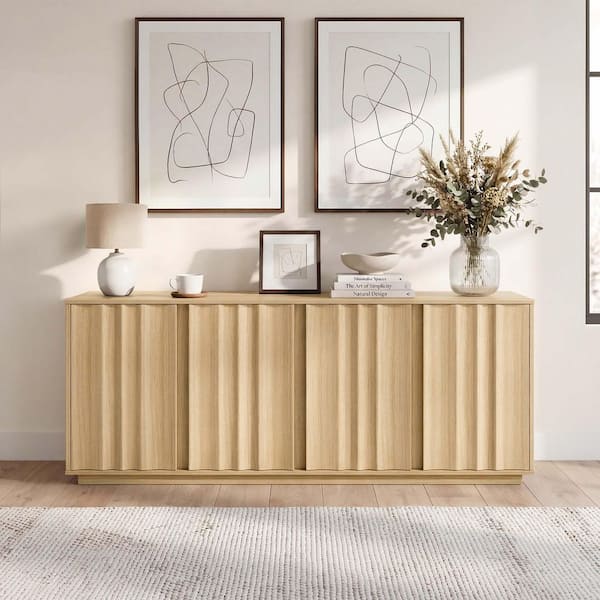 Alora Oak 63 in. Sideboard Buffet Cabinet with 4 Doors, Adjustable Shelves, Soft-Close Hinges, Wood Storage Console