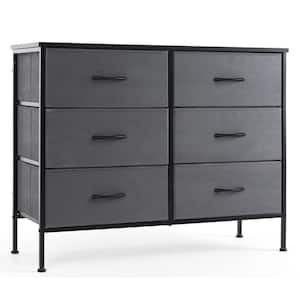 Grey 38.2 in. W 6-Drawer Dresser with Fabric Bins and Steel Frame Storage Organizer Chest of Drawers