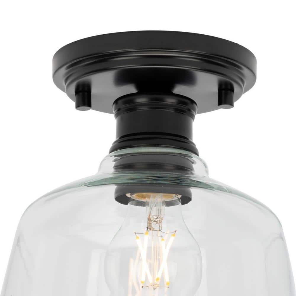 Matte Black Glass Semi-Flush Mount Light Fixture