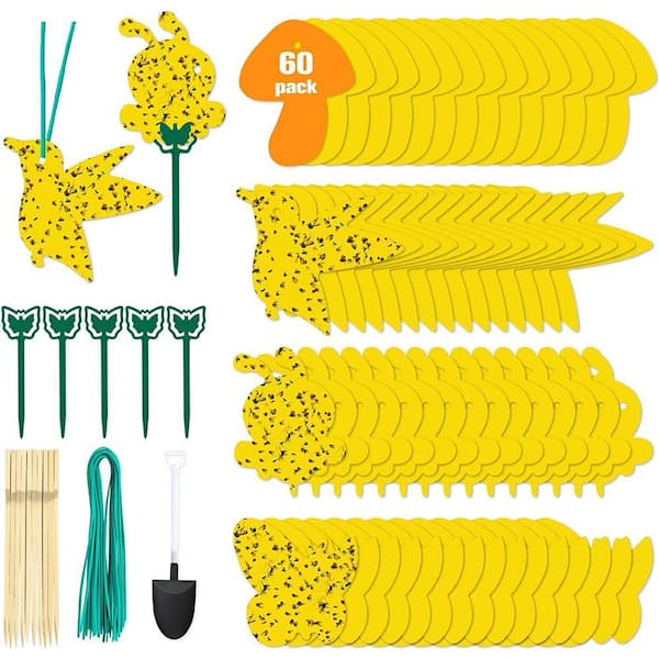 Indoor and Outdoor Fruit Fly Traps Yellow Sticky Plant Bug Fungus Fly Trap Outdoor, Hangable Pluggable Traps (60-Pack)