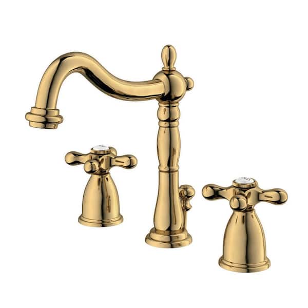 Heritage 8 in. Widespread 2-Handle Bathroom Faucet in Polished Brass