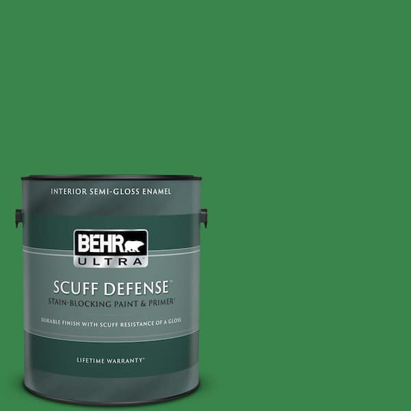 BEHR ULTRA 1 gal. #450B-7 Green Grass Extra Durable Semi-Gloss Enamel Interior Paint & Primer