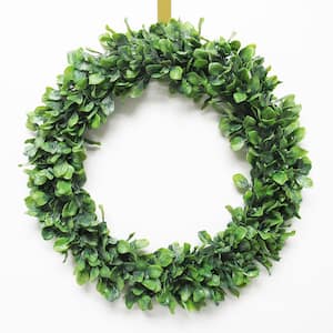 18 in. Frosted Green Artificial Spring Leaf Foliage Greenery Wreath