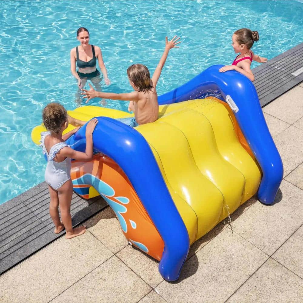 Giant Yellow and Blue PVC Inflatable Pool Water Slide with Sprinkler