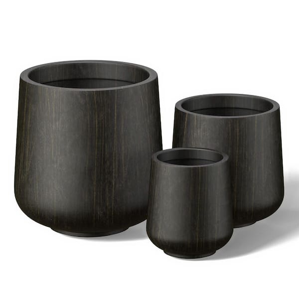 10 in. 13.5 in. 17 in. Bronzed Black(Enhanced Core) Concrete Round Planter / Pot with Drainage Holes (Set of 3)