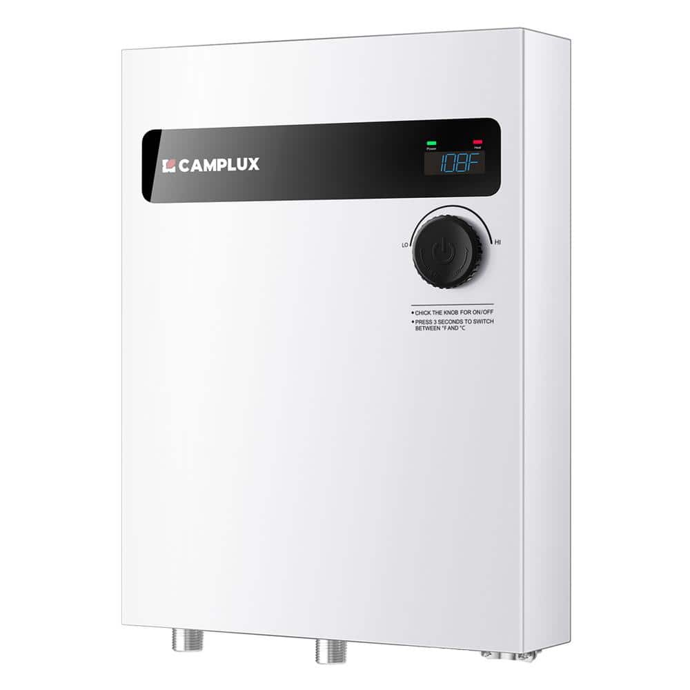 Camplux 18kW White Electric Tankless Water Heater with Digital Display