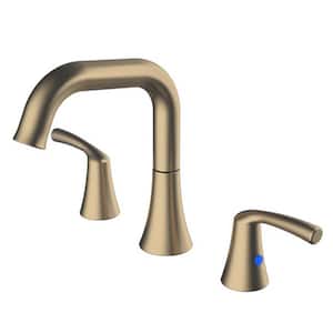 8 in. Widespread Double-Handle Bathroom Faucet 3-Holes Sink Basin Faucets with Drain Assembly Kit in Brushed Gold