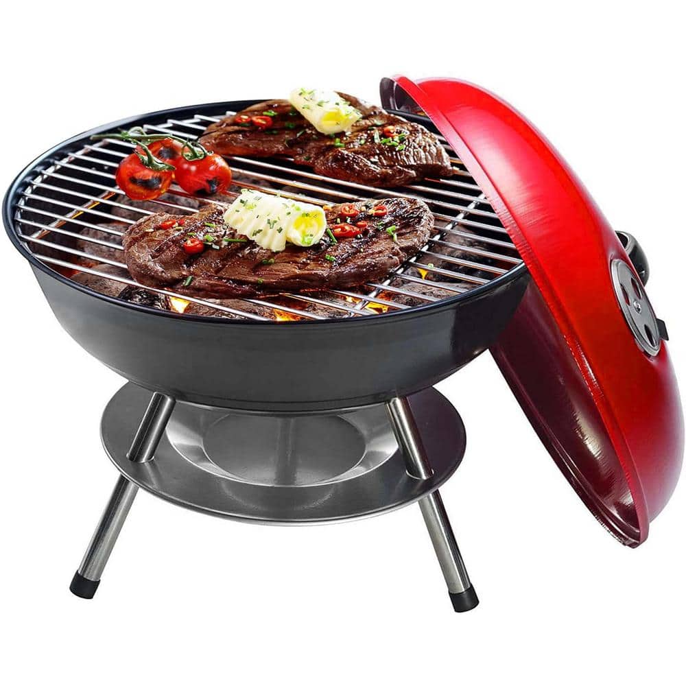 OVENTE 14 in. Portable Charcoal Grill with Dual Vent System, Black  Red  GQR0400BR The Home Depot