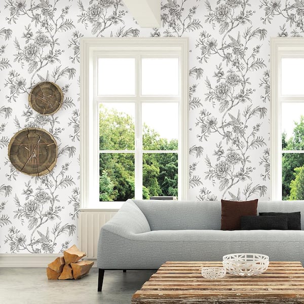 Jessamine Grey Floral Trail Paper Strippable Roll Wallpaper (Covers 56.4 sq. ft.)
