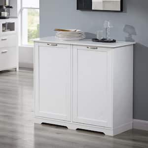 Kitchen Trash Bin Cabinet White MDF 14.96 in. Sideboard Dog Proof Garbage Can with 2 Wood Holders and Air Purification