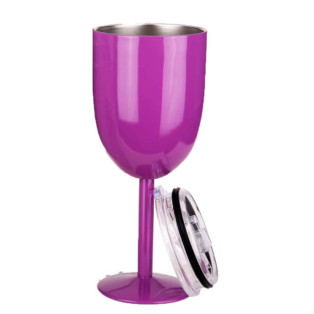Double Walled 10 oz. Insulated Purple Stainless Steel Wine Tumbler with Lid