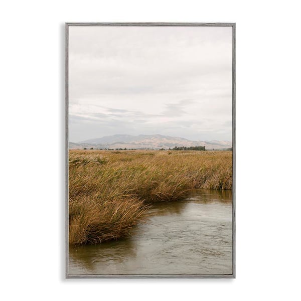 Stupell Industries Marshland with Distant Mountain by Crystal Lynn Collins Gray Framed Nature Giclee Art Print 18 in. x 12 in.