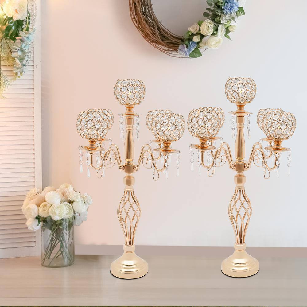Gold Crystal 5-Arm Tabletop Candelabra Set