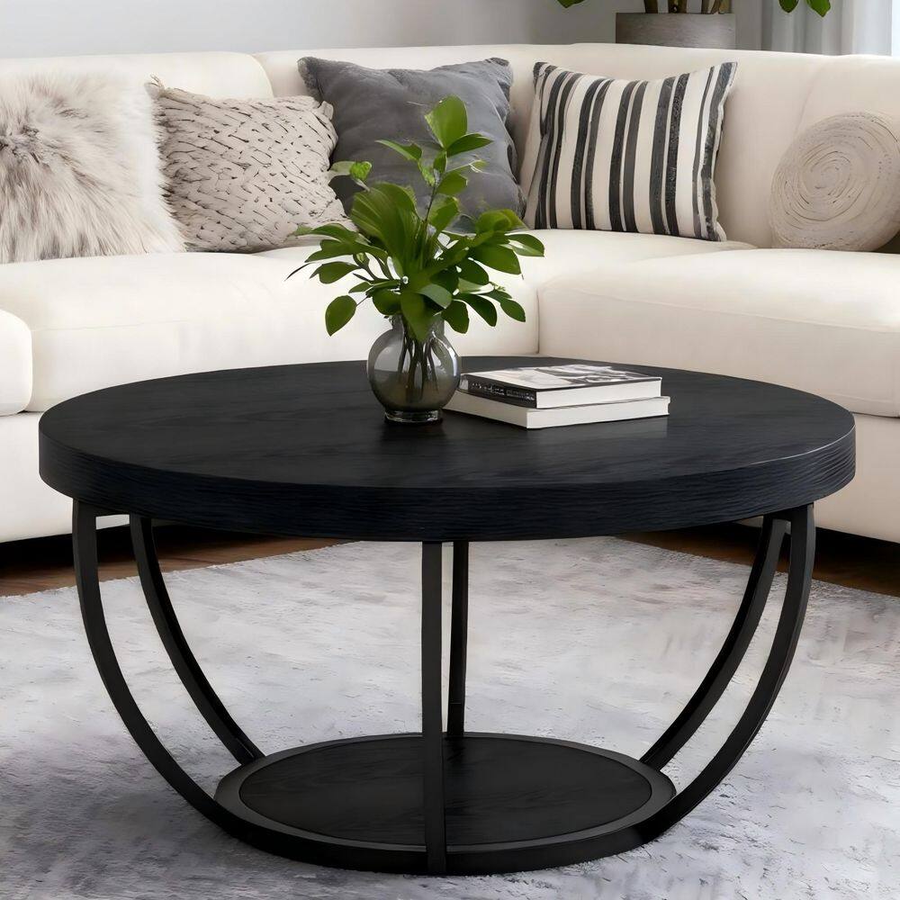 31.7 in. Farmhouse Gray Round Wood Coffee Table with Storage, 2-Tier Small Modern Center Table for Living Room, Office price history on PriceWatchPro